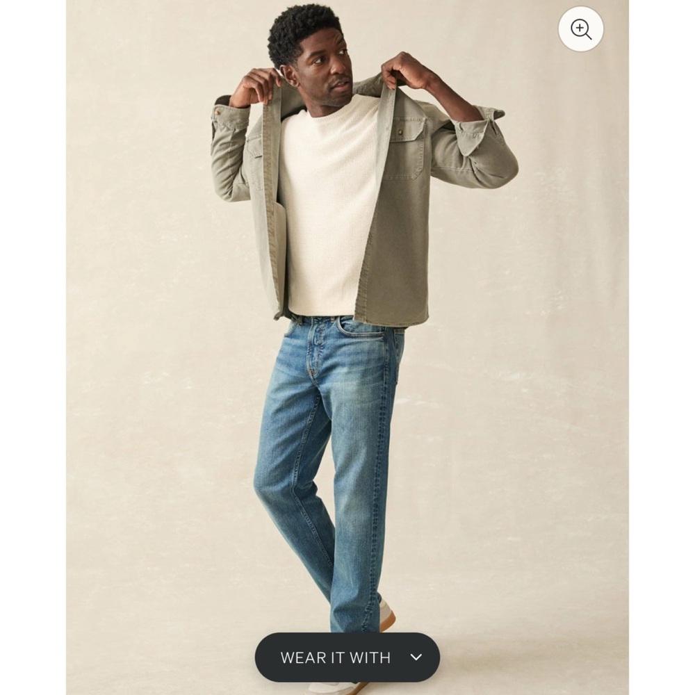 Faherty Men's Light Gray Organic Cotton Slim Straight Denim in East Lake Wash 29